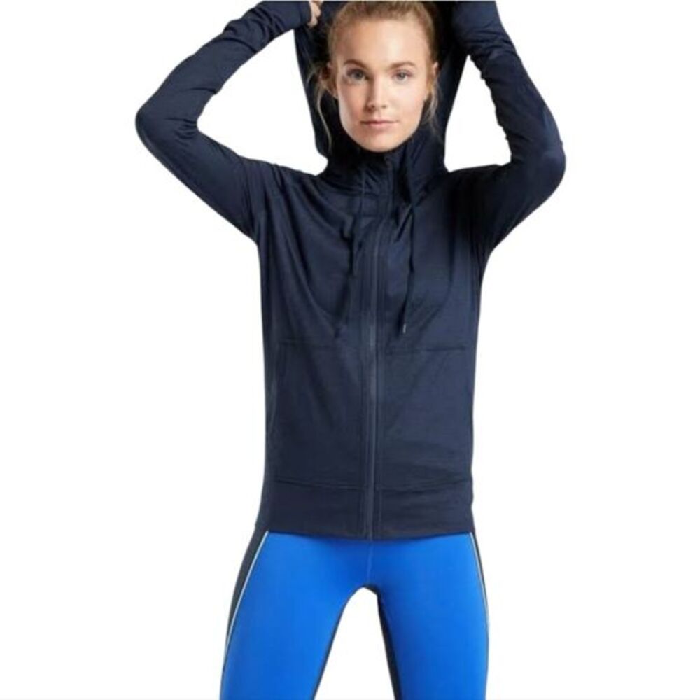 Athleta -921  Uptempo Hooded‎ Jacket #486403 in Navy Women's XS